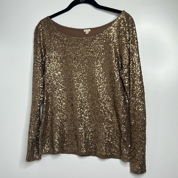 J. Crew Tops - J.Crew Sz XS Bronze Copper 100% Cotton Long Sleeve Boatneck Tunic Top
